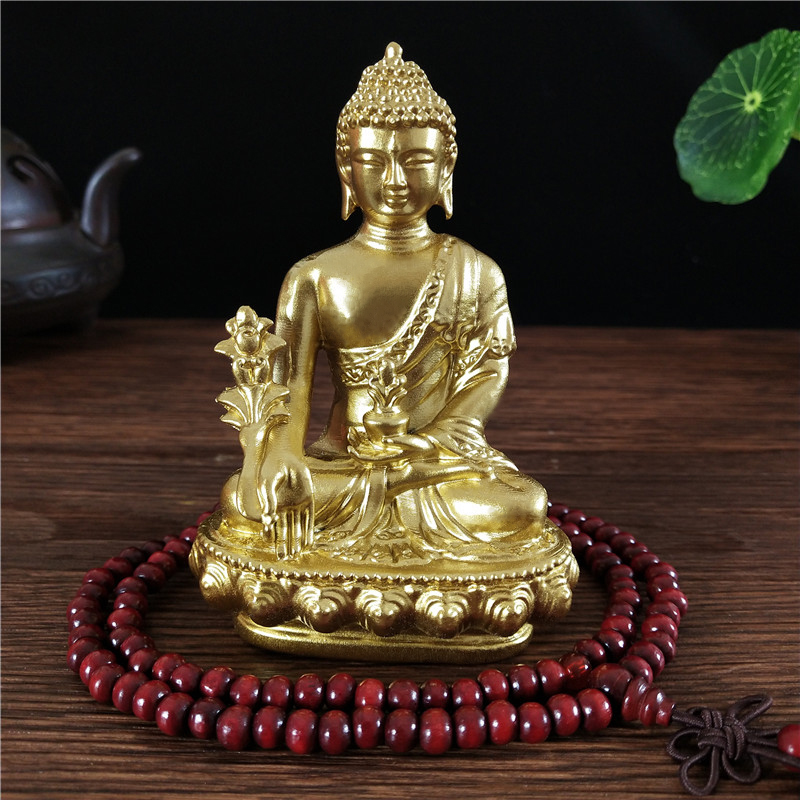 Bonsai Garden Zen - Goldn Medicine Buddha Statue With Necklace
