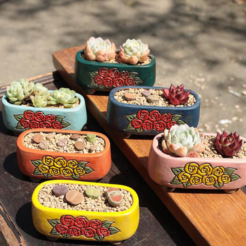 Ceramic Rectangle Floral Patte - Bonsai Garden Europe ulasan dan harga