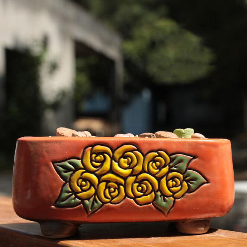 Ceramic Rectangle Floral Patte - Bonsai Garden Europe ulasan dan harga