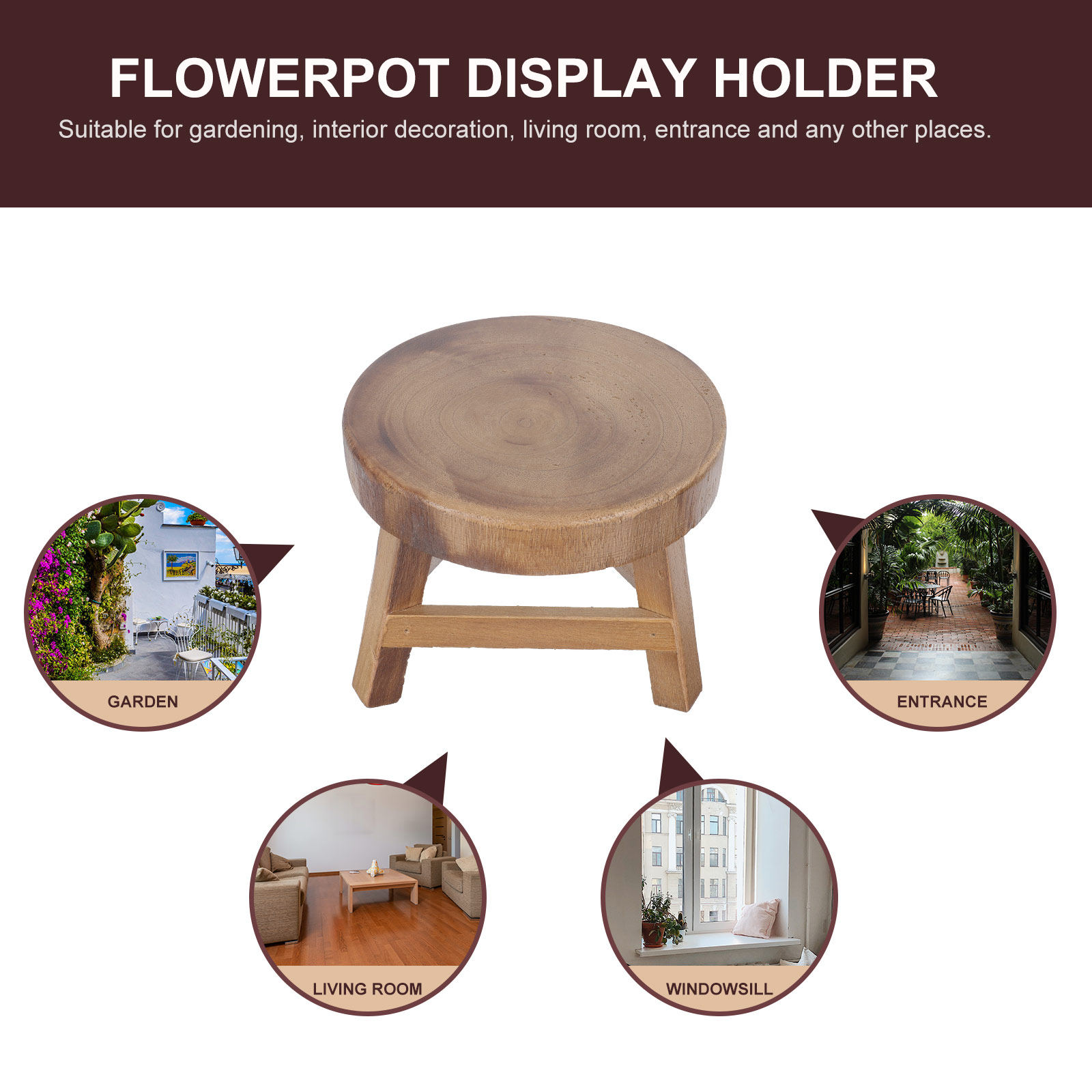 1Pcs Wooden Flower Pot Stand R - Bonsai Garden Display ulasan dan harga
